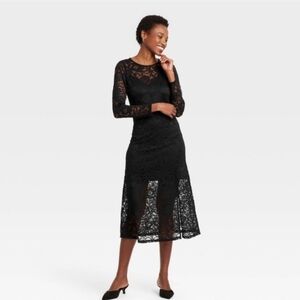 a new day Black Lace Midi Dress with Long Sleeves